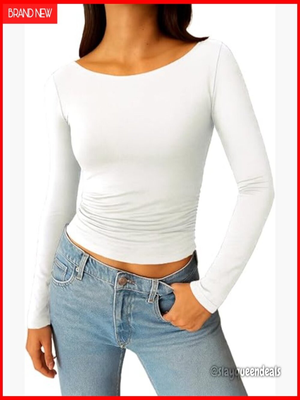 Long Sleeve Crop Top Slim Fit Double Lined Ruched T-Shirt Women